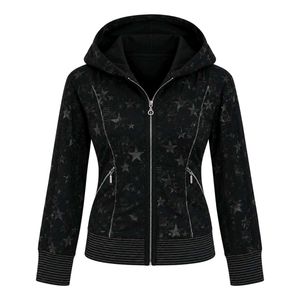 Black Star Print Zip-Up Hoodie