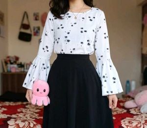 White Bell Sleeve Top with Floral Print