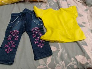 3 set Cute Yellow Top &amp; Jeans  for Girl