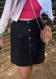 Black Button-Front Mini Skirt