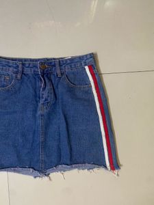 Denim Mini Skirt with Side Stripes