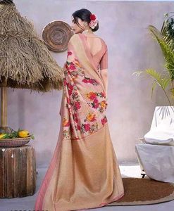 Beautiful floral print peach and pink shade saree