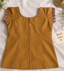 Elegant Mustard Yellow Blouse with Floral Border