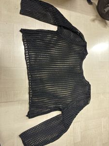 Black Crochet Mesh Long Sleeve Top