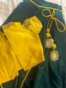 Yellow &amp; Green Embellished Lehenga Choli