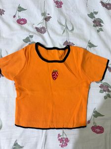Cute Orange Strawberry Crop Top