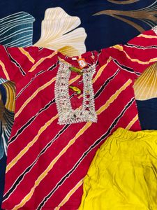 Vibrant Red Kurta Set with Yellow Pants