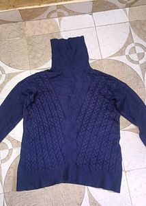 Navy Blue Turtleneck Cable Knit Sweater