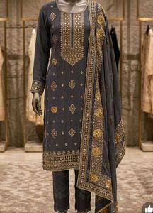 Elegant Grey Kurta Set with Gold Embroidery