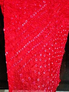 Vibrant Red Bandhani Dupatta with Golden Border