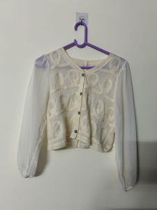 Elegant White Sheer Sleeve Embroidered Blouse