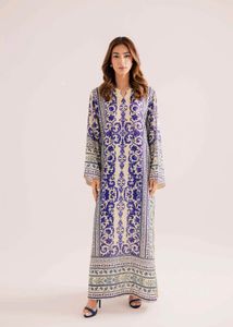 Elegant Blue and Beige Printed Maxi Dress