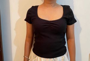 Black Ribbed Square Neck Top