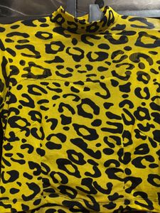 Yellow Leopard Print Mesh Top