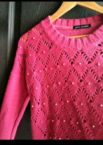 lara karen Chic Pink Pearl Knit Sweater