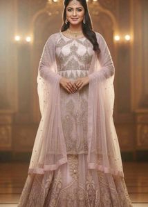 Elegant Heavy Embroidered Mauve Purple Sharara Set