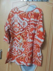 Orange Abstract Print Kurta with Embellishments
