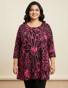 Pink 💗& Black Floral Print Partywear Top 50 Bust