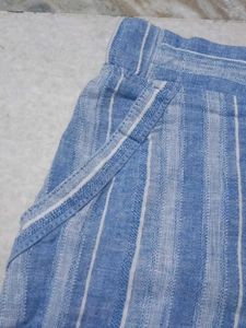 linen Blue Striped Shorts