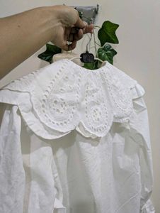 White Broderie Anglaise Collar Top