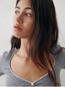Grey Long Sleeve Top With Rose Detail  ၴႅၴ