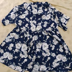Navy Blue Floral Print Tunic Top