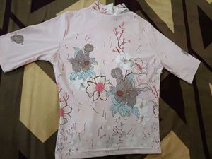 Floral Print Mock Neck Top
