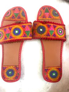 Embroidered Ethnic Slip-On Sandals