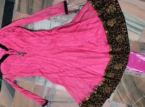 Elegant Pink Kurta Set with Black Border