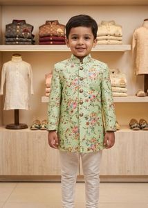 Boys Printed Ethnic Jacket and Pants Set