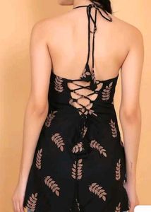 Stylish Black Leaf Print Halter Top