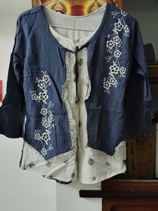 106.Embroidered Blue & White top