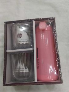 Stylish Pink Water Bottle &amp; Glass Set