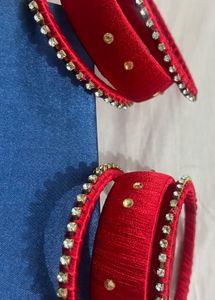 Red Silk Bangles with Rhinestones