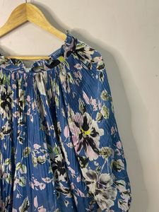 Blue Floral Print Flowy Tunic Top