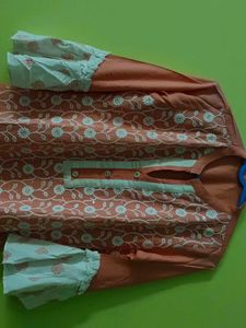 Peach Embroidered Kurta with Bell Sleeves