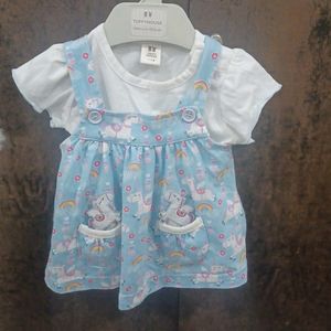 dungree style frock from toffyhouse for baby girl. white and blue . wore only once. recently purchased.  size 1 to 3 months