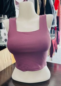 Mauve Ribbed Crop Tank Top