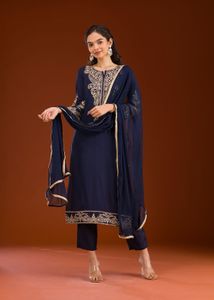 Embroidered Navy Blue Kurta