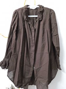 Elegant Brown Lace Trim Blouse