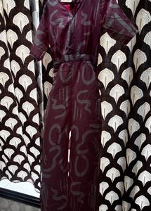 Pink Abstract Print V-Neck jumpsuit Dress