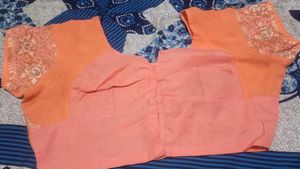 Beautiful Saree Coral Colour With Blause