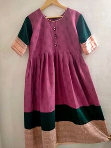 Pink Rayon Anarkali Kurta Dress ( Women)