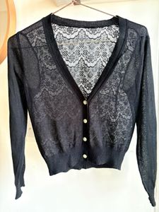 🚨sale🚨Elegant Black Lace Trim Cardigan