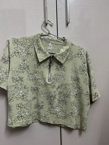 Floral Print Cropped Polo Shirt