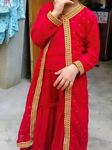Girls' Festive Red Sharara Suit