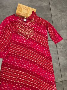 Pink (Rani) Bandhani embroidered Kurta