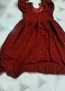 Embellished Maroon frock kurti with gift (pant )