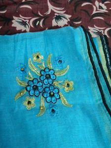 Sky Blue Embroidered saree