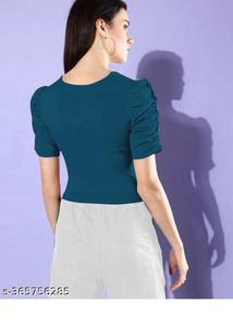 Teal Cutout Ruched Sleeve Top